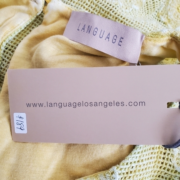 LANGUAGE DRESS SLEEVELESS FRINGE MUSTARD YELLOW EMBROIDERED FLORAL WOMANS ( XL ) - Picture 13 of 15